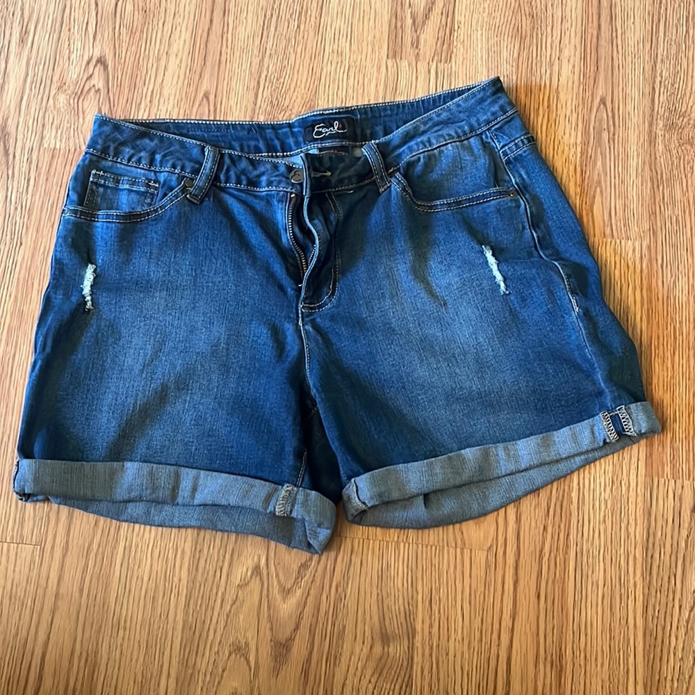 longer length blue jean shorts